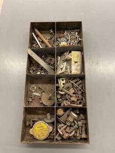 lot 9681 image: metal bin with parts