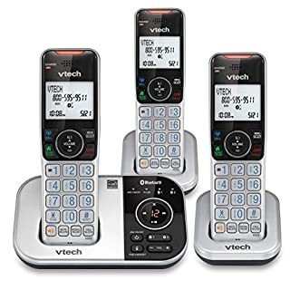 lot 7026 image: VTECH VS112-3 DECT 6.0 Bluetooth 3 Handset Cordless Phone for Home with Answering Machine, Call Blocking, Caller ID, Intercom and Connect to Cell (Silver & Black) (B086Q3JZDJ)