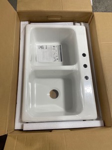lot 6464 image: Kraus 33 Inch Dual Mount 5050 Double Bowl &nbspKitchen Sink WHITE