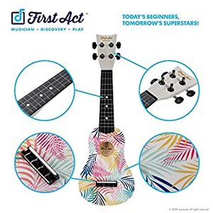 lot 7581 image: First Act Ukulele with Nylon Strings, Colorful Leaves Design Soundboard - Guitar-Style Tuning Gears, Molded Fretboard �� Musical Instruments for Kids and Young Musicians (B085TF3M7P)