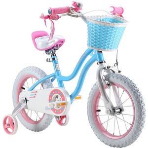 lot 7586 image: RoyalBaby Girls Kids Bike Stargirl 16 Inch Bicycle Basket Training Wheels Kickstand Blue Childs Cycle