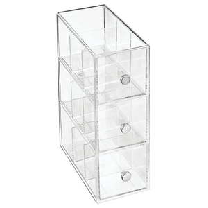 lot 7599 image: mDesign Plastic Kitchen Pantry Cabinet Countertop Organizer Storage Station with 3 Drawers for Coffee Tea Sugar Packets Sweeteners Creamers Drink Pods Packets - 3 Sections - Clear