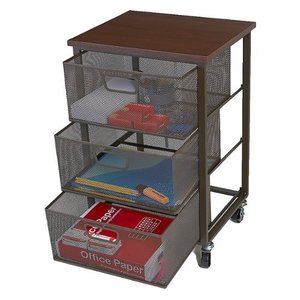 lot 7608 image: Mind Reader - 3-Tier Metal Rolling File Cart with Drawers for Kitchen