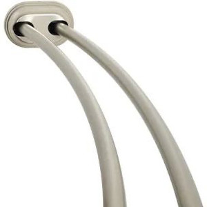 lot 7619 image: JS Jackson Supplies Double Curved Shower Rod, Metal Construction, Adjustable Between 44 to 70 Inches, Aluminum Rods and Zinc Mounting Hardware, Quality Modern Bathware, Brushed Nickel Finish