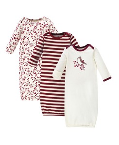 lot 7634 image: Touched By Nature Baby Girl Organic Cotton Gown, 3-Pack