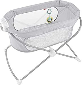 lot 7639 image: Fisher-Price Soothing View Vibe Bassinet �� Hearthstone, folding portable bedside baby crib with calming vibrations and music Amazon Exclusive (B08KFQTTYG)