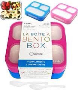 lot 7641 image: Bento Box for Kids, Toddler Lunch-Box for Small Boys Girls in School, Pre-School or Daycare, Leakproof 3 Compartment Containers for Portion Control Snacks for Adults, BPA Free. Medium Blue Pink 2 pack