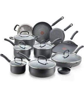 lot 7643 image: T-fal Ultimate Hard Anodized Nonstick 17 Piece Cookware Set, Black
