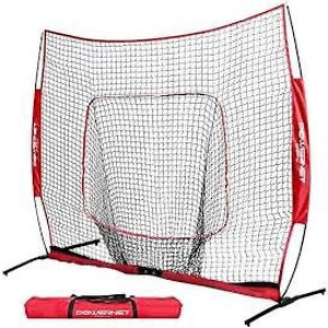 lot 7650 image: PowerNet 7x7 PRO Net with One Piece Frame  Baseball Softball Practice  Pitching Hitting Training Aid  Portable Backstop  Bow Style  Weighted Base  7 x 7 (49 SqFt)