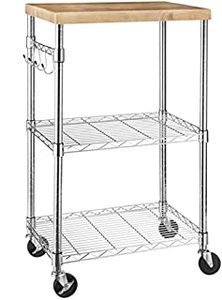 lot 7681 image: Amazon Basics Kitchen Storage Microwave Rack Cart on Caster Wheels with Adjustable Shelves, 175-Pound Capacity - ChromeWood (B073P2KKXS)