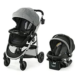 lot 7687 image: Graco Modes Pramette Travel System, Includes Baby Stroller with True Pram Mode, Reversible Seat, One Hand Fold, Extra Storage, Child Tray and SnugRide 35 Infant Car Seat, Ellington (B07Y5VQYFW)