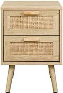 lot 7477 image: Finnhomy Nightstand, End Table, Side Table with 2 Hand Made Rattan Decorated Drawers, Nightstand