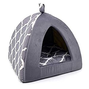 lot 7534 image: Best Pet Supplies Pet Tent-Soft Bed for Dog and Cat - Gray Lattice, 16 x 16 x H14 (B0853ZQLWJ)