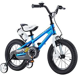 lot 7716 image: RoyalBaby Kids Bike Boys Girls Freestyle BMX Bicycle with Training Wheels Gifts for Children Bikes 14 Inch Blue (B00HXGSBXC)
