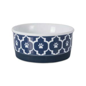 lot 7729 image: DII Bone Dry Lattice Ceramic Pet Bowl for Food & Water with Non-Skid Silicone Rim for Dogs and Cats (Small - 4.25 Dia x 2 H) Nautical Blue