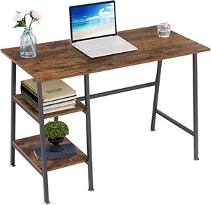 lot 7752 image: VECELO 43 Home Office Computer Desk Writing Study Workstation with 2 Tier Storage Shelves on Left or Right, Industrial Simple Style Wood Table & Metal Frame, Rustic Brown, x 20 in x 30