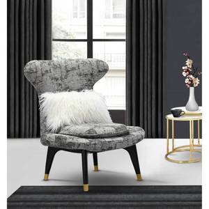 lot 5871 image: Chic Home Chateau Accent Club Chair Two-Tone Textured Fabric Wingback Design with Gold Tipped Wood Legs, Modern Contemporary, Black HEAVY DAMAGE ON LEGS