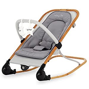 lot 1573 image: Dream on Me Rock with me 2-in-1 Rocker and Stationary Seat  Compact Portable Infant Rocker with Removable Toy Bar & Hanging Toy in Grey (B096Y76V4W)
