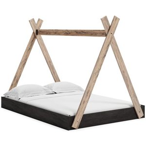 lot 1575 image: Signature Design by Ashley - Piperton Dark BrownNatural Sugarberry Wood Grain Full Tent Complete Bed in Box
