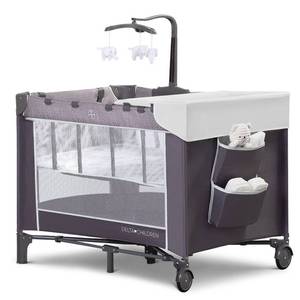 lot 2097 image: Delta Children LX Deluxe Portable Baby Play Yard With Removable Bassinet and Changing Table, Eclipse (B06XT3V1GK)