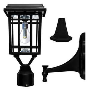 lot 7632 image: Gama Sonic 114B033 Black Prairie Solar Powered 14 Tall 2700K Led Outdoor Wall Sconce