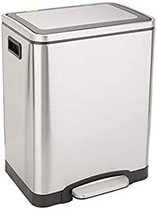 lot 10241 image: Amazon Basics 30L Dual Bin Soft-Close Trash can with Foot Pedal - 2 x 15 Liter Bins, Stainless Steel (B07PBV7GH1)