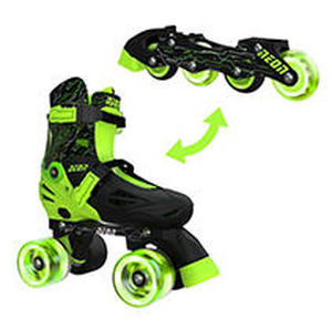 lot 10242 image: Neon Combo Skates 2-in-1 Green Adjustable Inline and Quad Skates for Girls with Light-up Wheels Outdoor Blades Roller Skates (Size 3-6)
