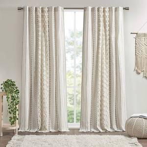 lot 12006 image: InkIvy Imani Cotton Printed Window Curtain Panel with Chenille Stripe and Lining, 84 x 50 2 Pack