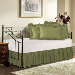 lot 12015 image: Ruffled Bed Skirt with Split Corners - Day Bed Sage 14 Drop- Blissford Dust Ruffle