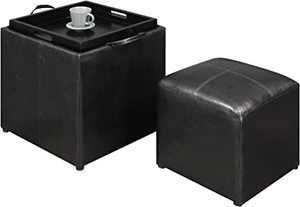 lot 1577 image: Convenience Concepts Inc Storage Ottoman And 1 Side Ottoman, Black, 17 x 18 & 14 x 14