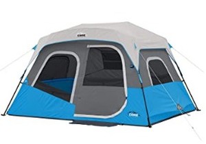 lot 2094 image: CORE Instant Tent with LED Lights  Multi Room Tents for Camping  Large Family Cabin Lighted Tent  Pop Up Camping Tent  6 Person - Retail $249.99