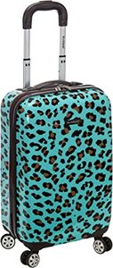 lot 7629 image: Rockland Safari Hardside Spinner Wheel Luggage, Blue Leopard, Carry-On 20-Inch