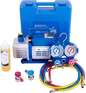 lot 10238 image: VIVOHOME 110V 14 HP 3.5 CFM Single Stage Rotary Vane Air Vacuum Pump and R134a AC Manifold Gauge Set Kit for HVAC Air Conditioning Refrigeration Recharging ETL Listed - Retail $139.99