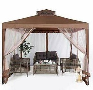 lot 10246 image: Outdoor Fold Out 2-Tier Gazebo With Net Walls, Brown&nbsp(stock photo approximate)