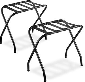 lot 10249 image: Bartnelli 2-Pack Folding Luggage Rack Collapsible Metal Suitcase Stand with Durable Black Nylon Straps- for Bedroom, Guest Room, or Hotel (Black Steel)