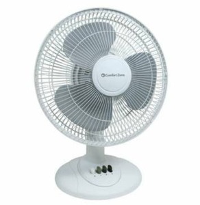 lot 2050 image: Comfort Zone 12 3-Speed Quiet Oscillating Table Fan with Adjustable Tilt White