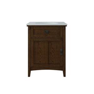 lot 6007 image: Home Decorators Collection Artisan 26 in. W Vanity in Dark Oak with Marble Vanity Top in Natural White with White Sink- Retail $287.99