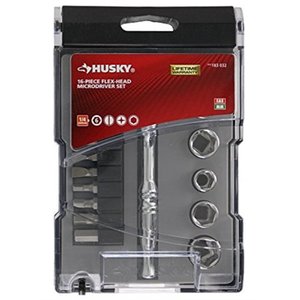 lot 7730 image: husky 183032 16-piece sae and metric microdriver set with flexible head and mountable labeled bit case