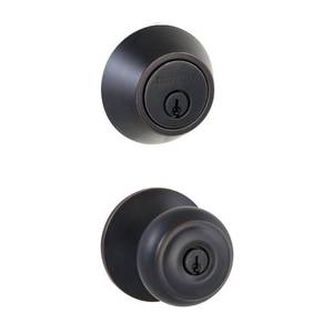 lot 7794 image: Defiant Hartford Aged Bronze Entry Knob and Double Cylinder Deadbolt Combo Pack