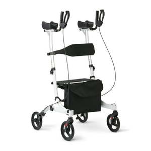 lot 1666 image: Medline Upright Rollator Walker with Padded Armrests 7.5-Inch Wheels and Locking Brakes Height Adjustable Storage Bag 300lb Weight Capacity White Frame