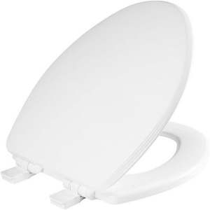 lot 2101 image: Bemis 1600E4000 Elongated Enameled Wood Toilet Seat White
