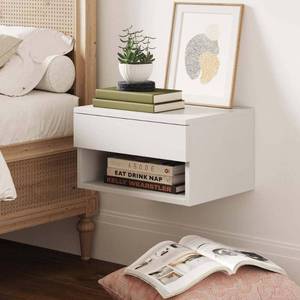 lot 3023 image: Nathan James Jackson 16 in. White Rectangle Wood End Nightstand Side Table with Storage Drawer Open Shelf 14 in. x 9 in. x 12 in.
