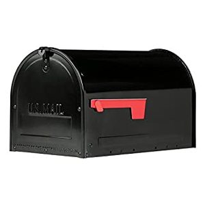 lot 5978 image: Gibraltar Mailboxes Marshall Large Locking Steel Post-Mount Mailbox Black MLM16KB1 Includes Key Inside