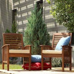 lot 6042 image: Manor Park Acacia Wood Patio Chairs with Cushions - Set of 2 - Dark Brown- Retail $308.09