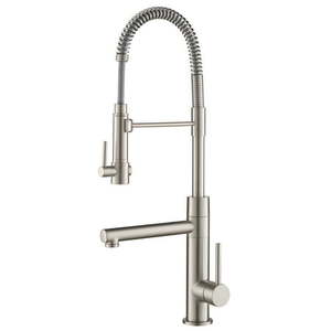 lot 7838 image: Kraus Artec Pro Spot Free Stainless-Steel Finish 2-Function Commercial Style Pre-Rinse Kitchen Faucet with Pull-Down Spring Spout and Pot Filler