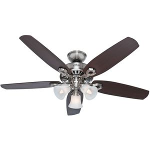 lot 10327 image: Hunter 52 Builder Brushed Nickel Ceiling Fan with Light Kit and Pull Chain