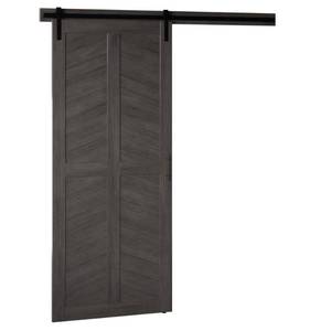 lot 5947 image: Twin Star Home Chevron 36 in. x 84 in. Weathered Gray Finished Wood Sliding Barn Door with Hardware Kit