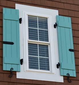 lot 5944 image: PlyGem Shutters and Accents Coastal Shutters Blue and Black (Set of 2)&nbsp(stock photo approximate)