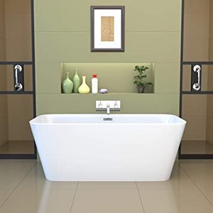 lot 5956 image: Streamline K-10200-59FSWHSS-FM 59 Inch Solid Surface Resin Soaking Freestanding Tub with Internal Drain with Accessories Retail $1,891.99