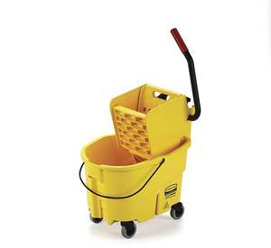 lot 1677 image: Rubbermaid Wave Brake Commercial Mop Bucket, Yellow